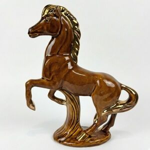 VTG 60s Mid Century California Pottery USA W40 Stallion Horse Statue Brown Gold